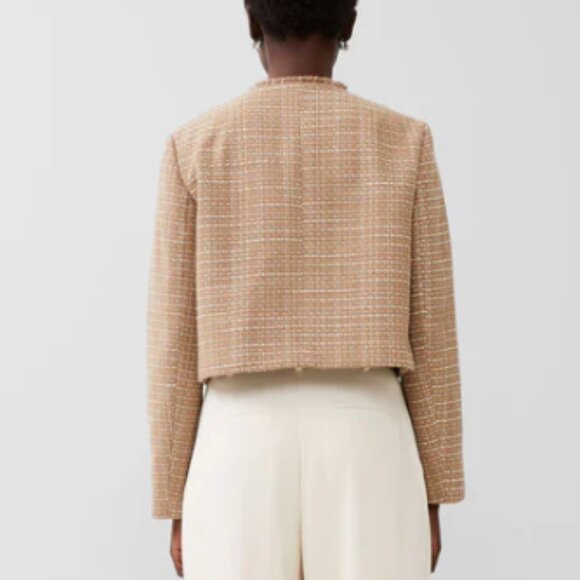 French Connection Effie Boucle Collarless Blazer Jacket in Cream and Camel - Picture 7 of 8